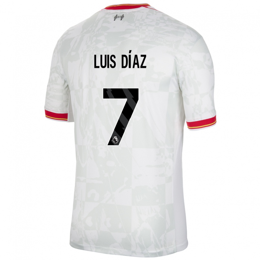 Kandiny Kinder Luis Díaz #7 Weiß Rot Schwarz Ausweichtrikot Trikot 2024/25 T-Shirt