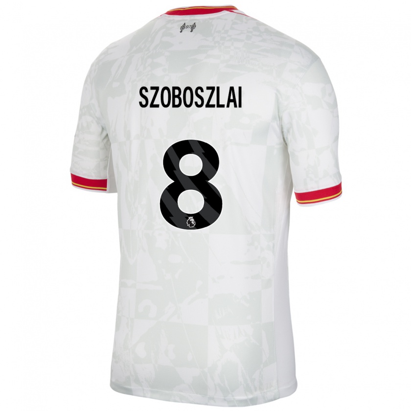 Kandiny Kinder Dominik Szoboszlai #8 Weiß Rot Schwarz Ausweichtrikot Trikot 2024/25 T-Shirt