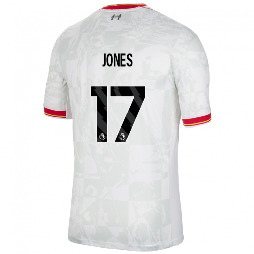 Kandiny Kinder Curtis Jones #17 Weiß Rot Schwarz Ausweichtrikot Trikot 2024/25 T-Shirt