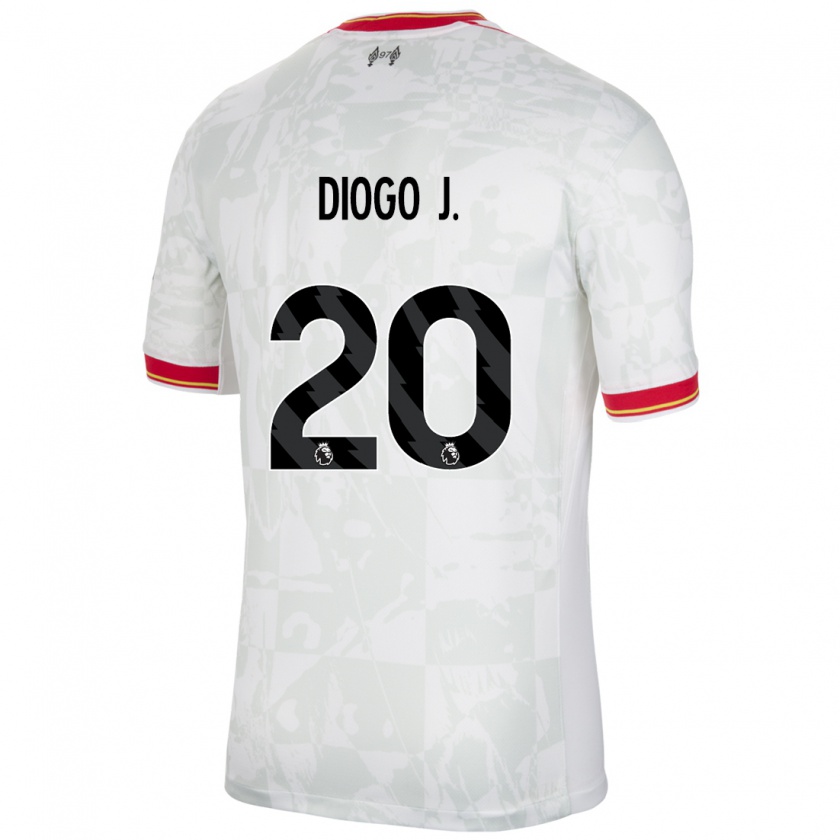 Kandiny Kinder Diogo Jota #20 Weiß Rot Schwarz Ausweichtrikot Trikot 2024/25 T-Shirt