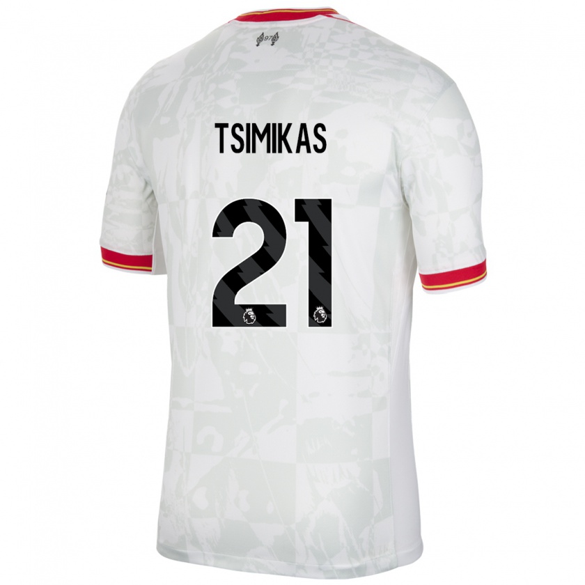 Kandiny Kinder Konstantinos Tsimikas #21 Weiß Rot Schwarz Ausweichtrikot Trikot 2024/25 T-Shirt