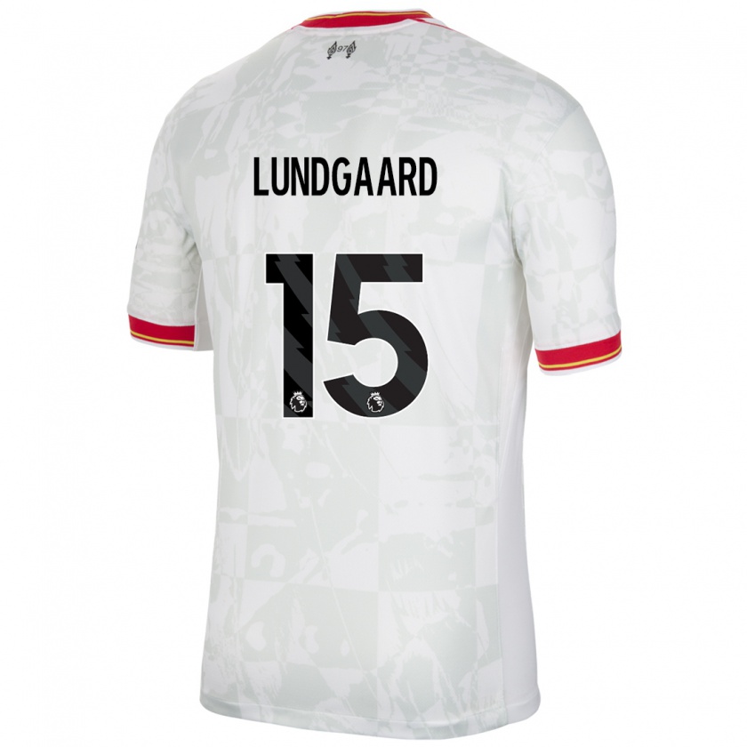 Kandiny Kinder Sofie Lundgaard #15 Weiß Rot Schwarz Ausweichtrikot Trikot 2024/25 T-Shirt