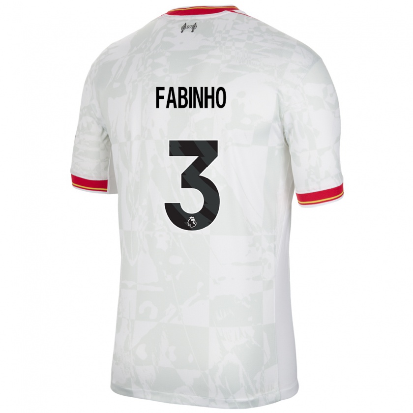 Kandiny Kinder Fabinho #3 Weiß Rot Schwarz Ausweichtrikot Trikot 2024/25 T-Shirt