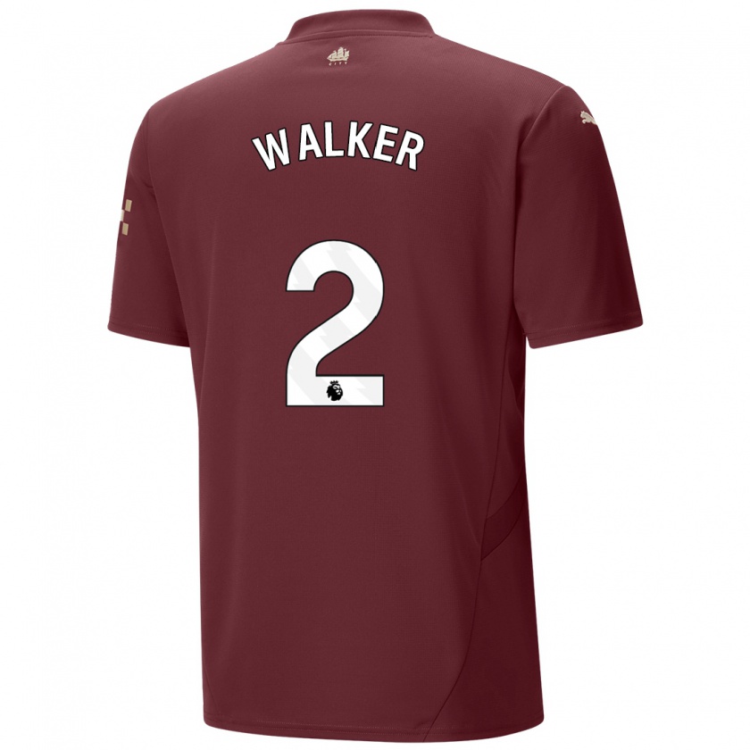 Kandiny Kinder Kyle Walker #2 Kastanienbraun Ausweichtrikot Trikot 2024/25 T-Shirt