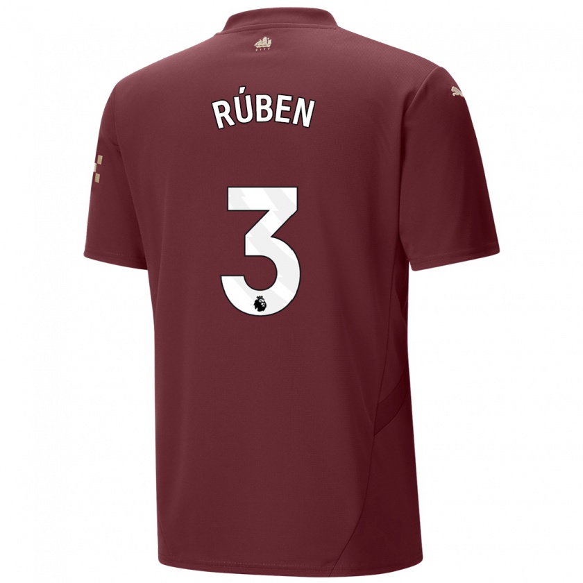 Kandiny Kinder Rúben Dias #3 Kastanienbraun Ausweichtrikot Trikot 2024/25 T-Shirt