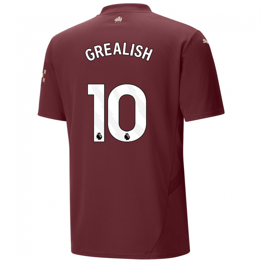 Kandiny Kinder Jack Grealish #10 Kastanienbraun Ausweichtrikot Trikot 2024/25 T-Shirt