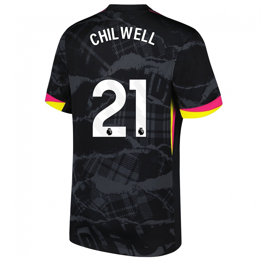 Kandiny Kinder Ben Chilwell #21 Schwarz Rosa Ausweichtrikot Trikot 2024/25 T-Shirt