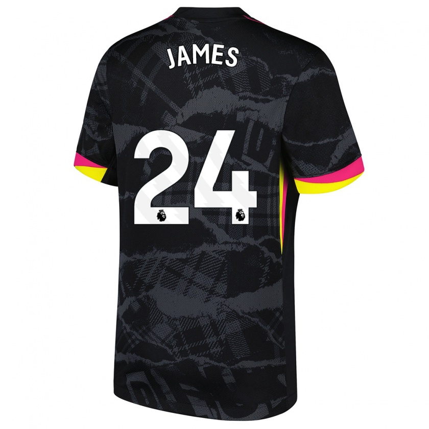 Kandiny Kinder Reece James #24 Schwarz Rosa Ausweichtrikot Trikot 2024/25 T-Shirt