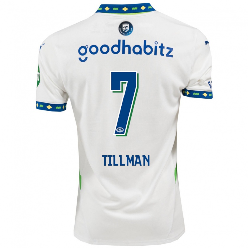 Kandiny Kinder Malik Tillman #7 Weiß Dunkelblau Ausweichtrikot Trikot 2024/25 T-Shirt