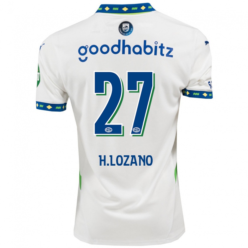 Kandiny Kinder Hirving Lozano #27 Weiß Dunkelblau Ausweichtrikot Trikot 2024/25 T-Shirt