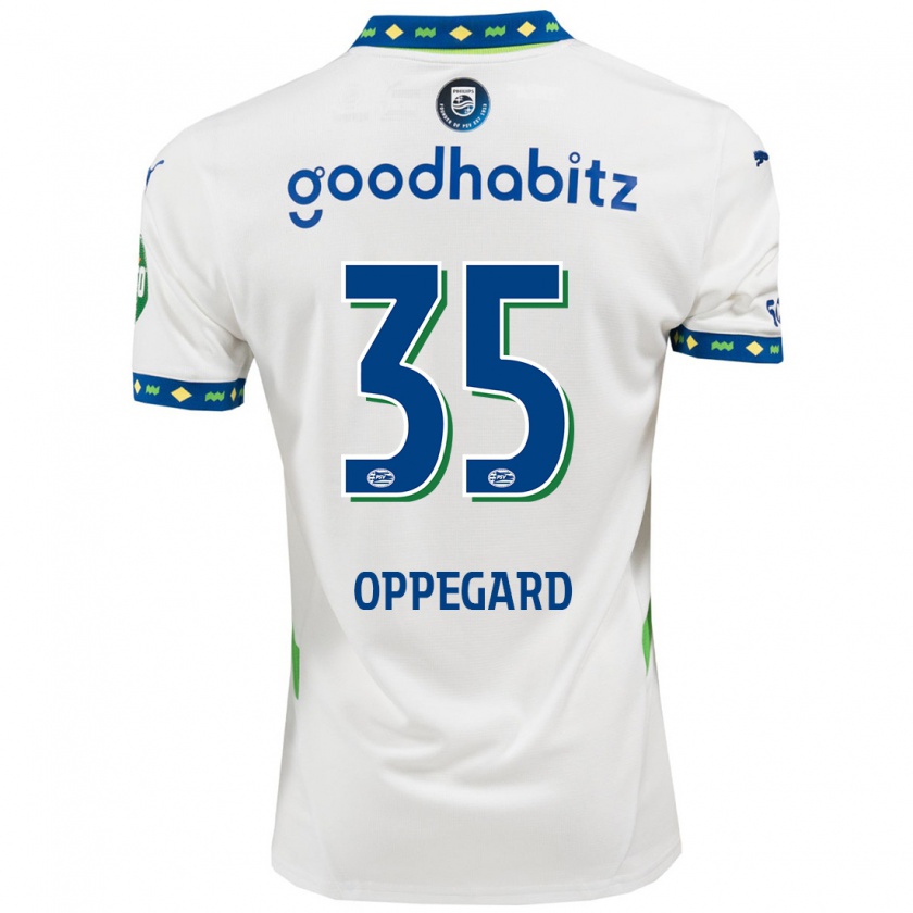 Kandiny Kinder Fredrik Oppegård #35 Weiß Dunkelblau Ausweichtrikot Trikot 2024/25 T-Shirt