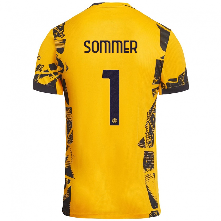 Kandiny Kinder Yann Sommer #1 Gold Schwarz Ausweichtrikot Trikot 2024/25 T-Shirt