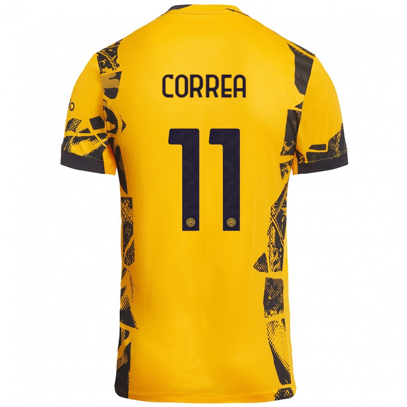 Kandiny Kinder Joaquín Correa #11 Gold Schwarz Ausweichtrikot Trikot 2024/25 T-Shirt