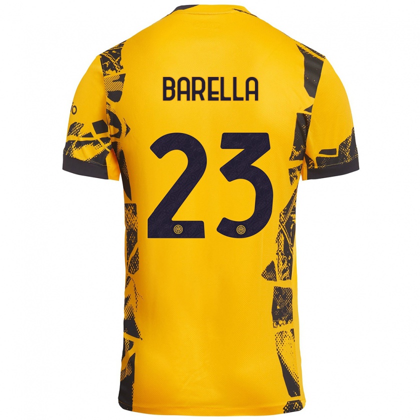 Kandiny Kinder Nicolò Barella #23 Gold Schwarz Ausweichtrikot Trikot 2024/25 T-Shirt