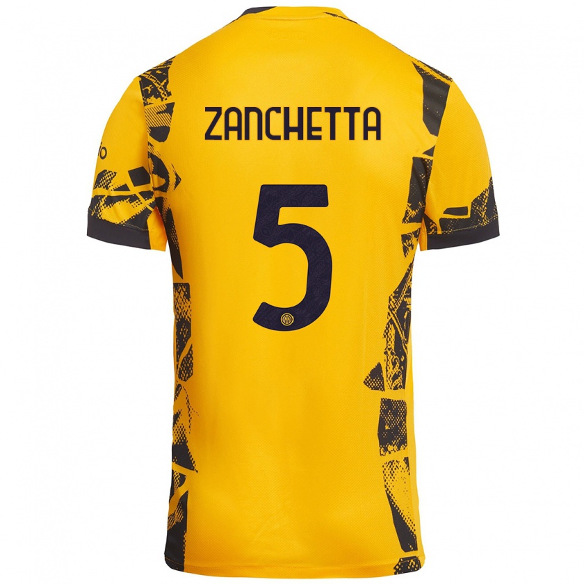 Kandiny Kinder Mattia Zanchetta #5 Gold Schwarz Ausweichtrikot Trikot 2024/25 T-Shirt