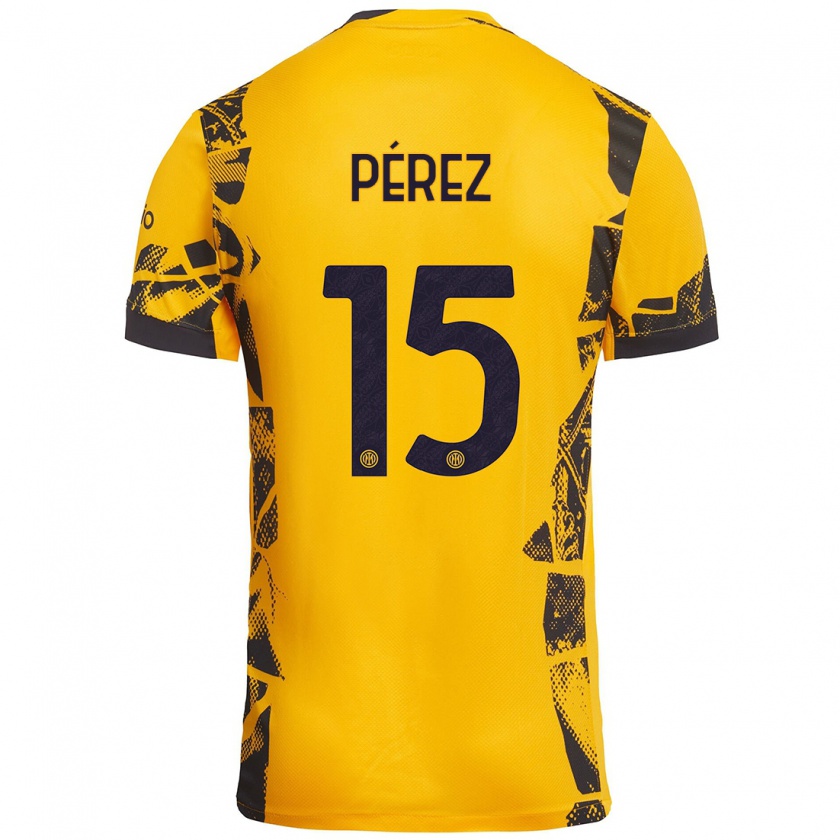 Kandiny Kinder Álex Pérez #15 Gold Schwarz Ausweichtrikot Trikot 2024/25 T-Shirt