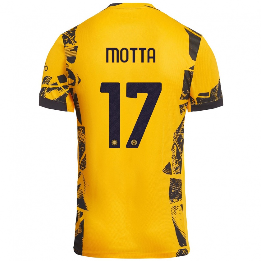 Kandiny Kinder Matteo Motta #17 Gold Schwarz Ausweichtrikot Trikot 2024/25 T-Shirt