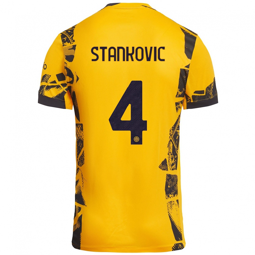 Kandiny Kinder Aleksandar Stankovic #4 Gold Schwarz Ausweichtrikot Trikot 2024/25 T-Shirt