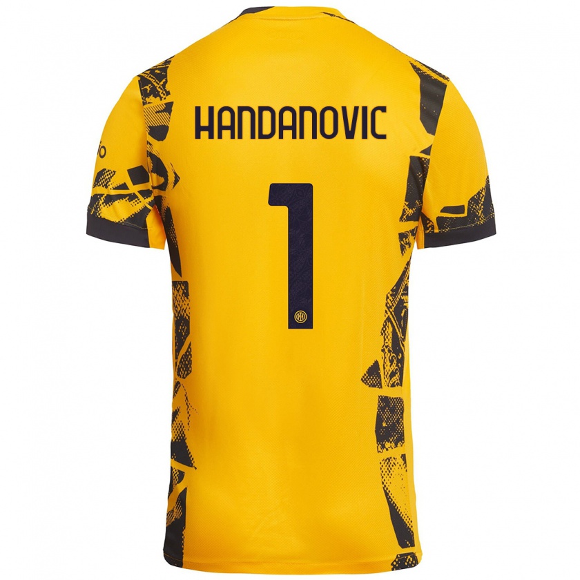 Kandiny Kinder Samir Handanovic #1 Gold Schwarz Ausweichtrikot Trikot 2024/25 T-Shirt