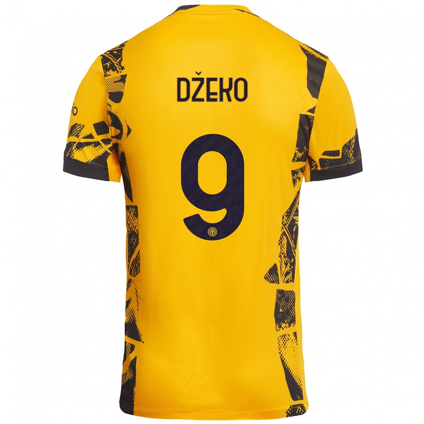 Kandiny Kinder Edin Dzeko #9 Gold Schwarz Ausweichtrikot Trikot 2024/25 T-Shirt