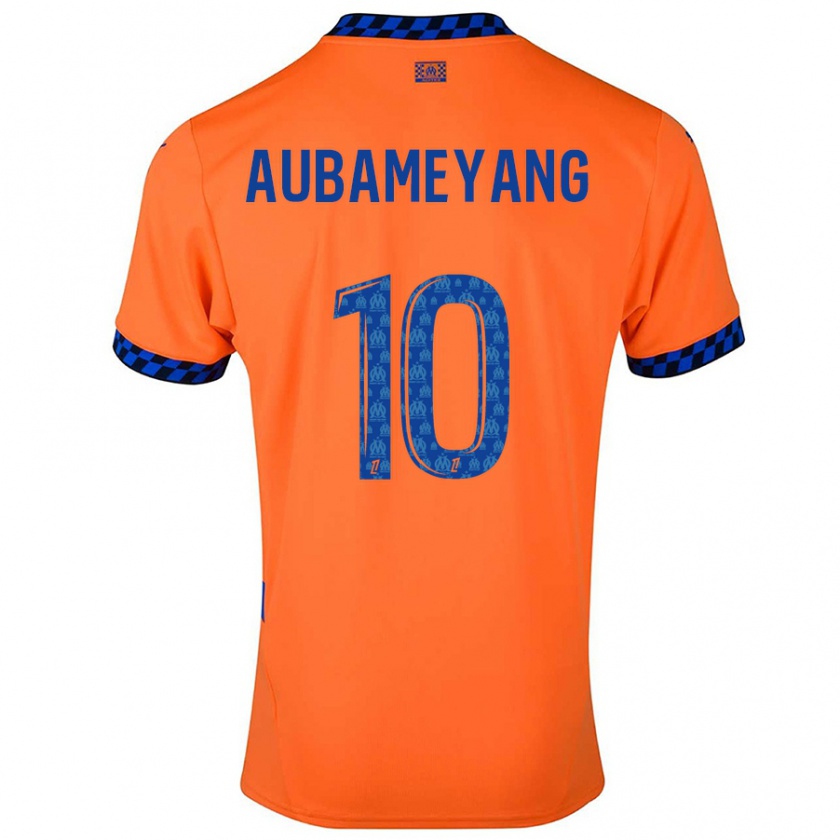 Kandiny Kinder Pierre-Emerick Aubameyang #10 Orange Dunkelblau Ausweichtrikot Trikot 2024/25 T-Shirt