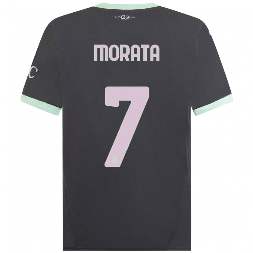 Kandiny Kinder Álvaro Morata #7 Grau Ausweichtrikot Trikot 2024/25 T-Shirt