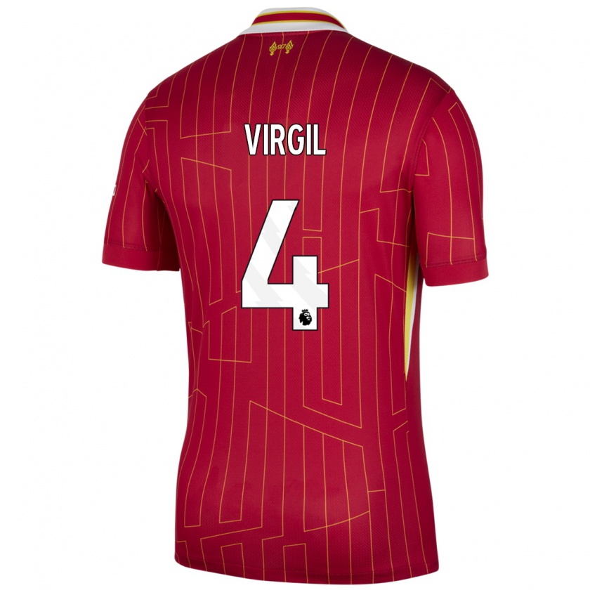 Kandiny Herren Virgil Van Dijk #4 Rot Gelb Weiß Heimtrikot Trikot 2024/25 T-Shirt