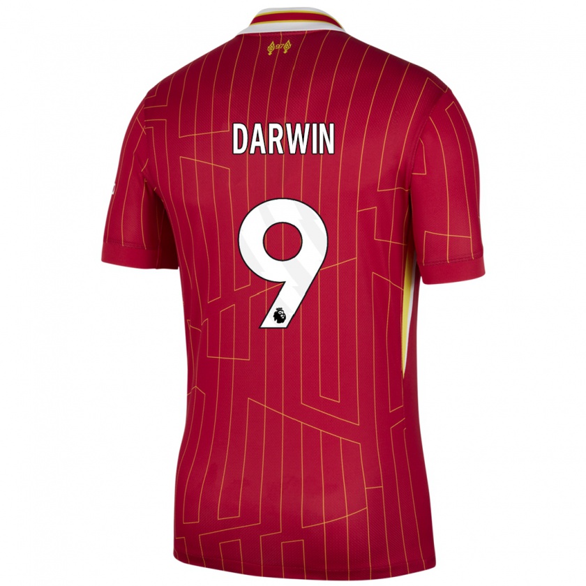 Kandiny Herren Darwin Núñez #9 Rot Gelb Weiß Heimtrikot Trikot 2024/25 T-Shirt