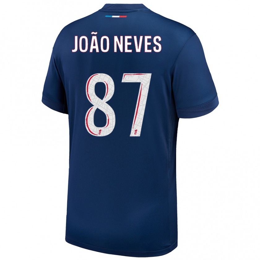 Kandiny Herren João Neves #87 Marineblau Weiß Heimtrikot Trikot 2024/25 T-Shirt