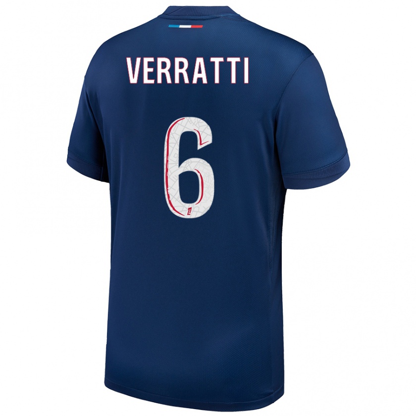 Kandiny Herren Marco Verratti #6 Marineblau Weiß Heimtrikot Trikot 2024/25 T-Shirt