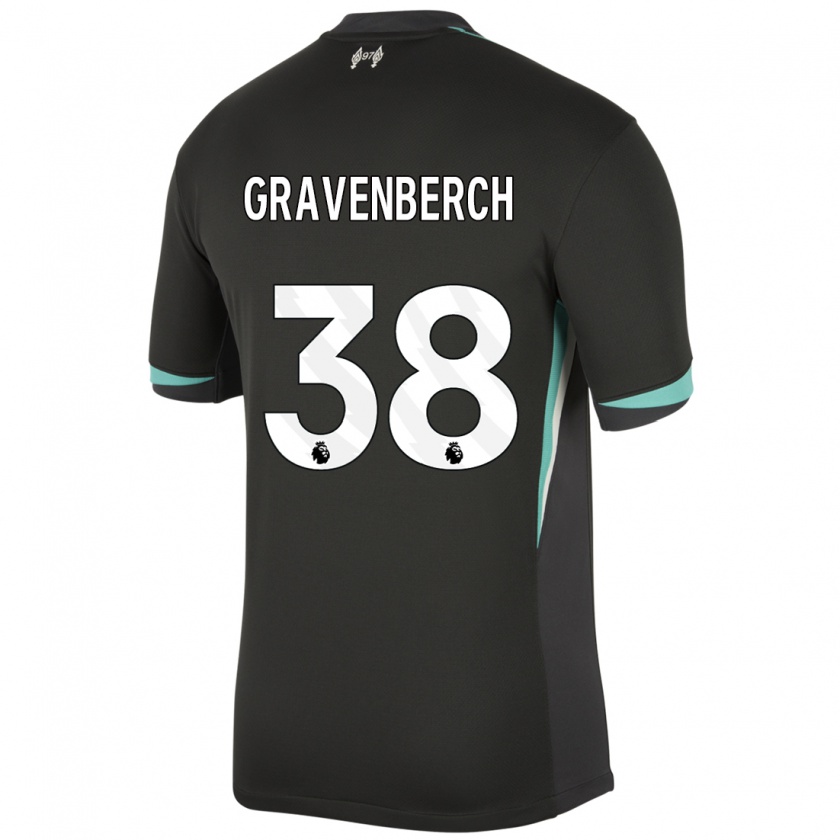 Kandiny Herren Ryan Gravenberch #38 Schwarz Anthrazitweiß Auswärtstrikot Trikot 2024/25 T-Shirt