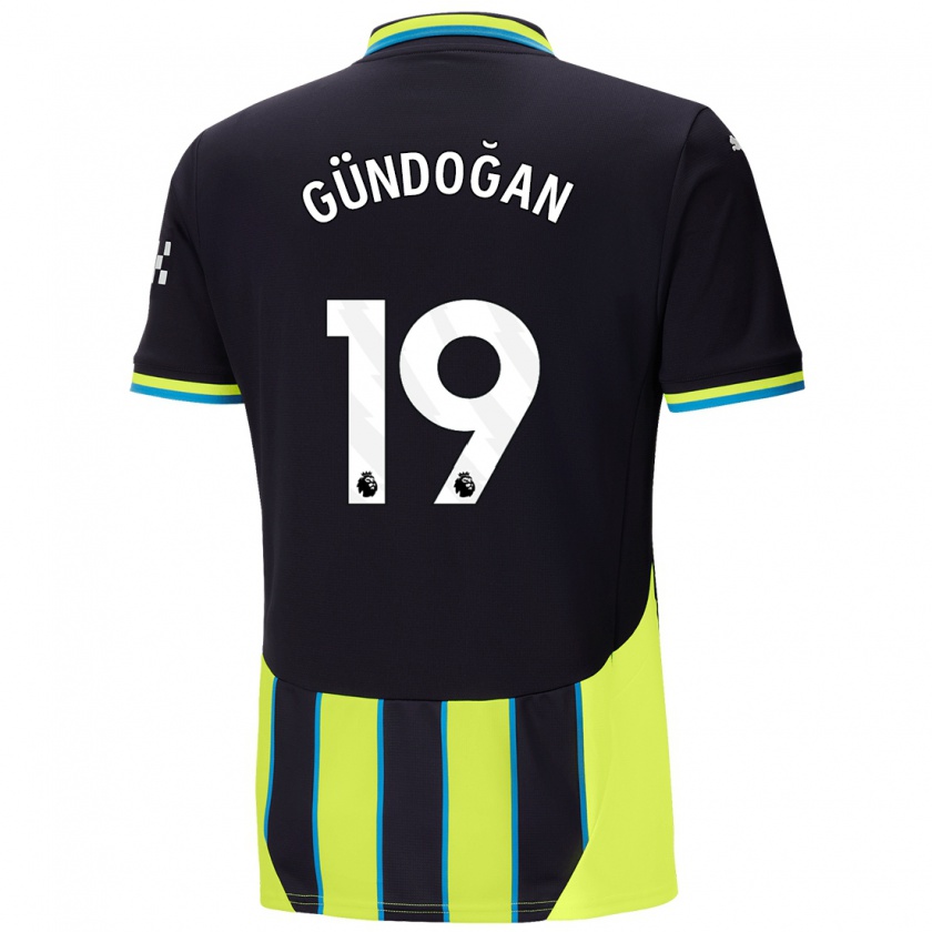 Kandiny Herren İlkay Gündoğan #19 Blaugelb Auswärtstrikot Trikot 2024/25 T-Shirt