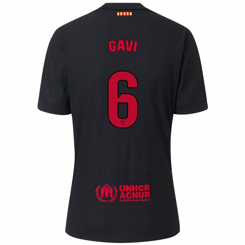 Kandiny Herren Gavi #6 Schwarz Rot Auswärtstrikot Trikot 2024/25 T-Shirt