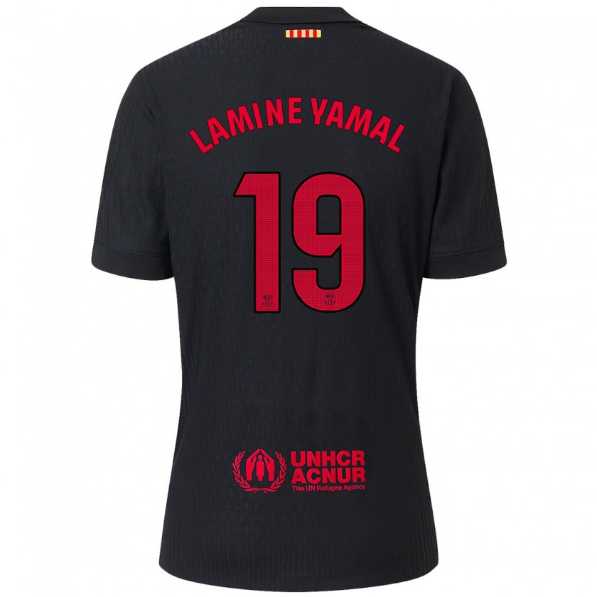 Kandiny Herren Lamine Yamal #19 Schwarz Rot Auswärtstrikot Trikot 2024/25 T-Shirt