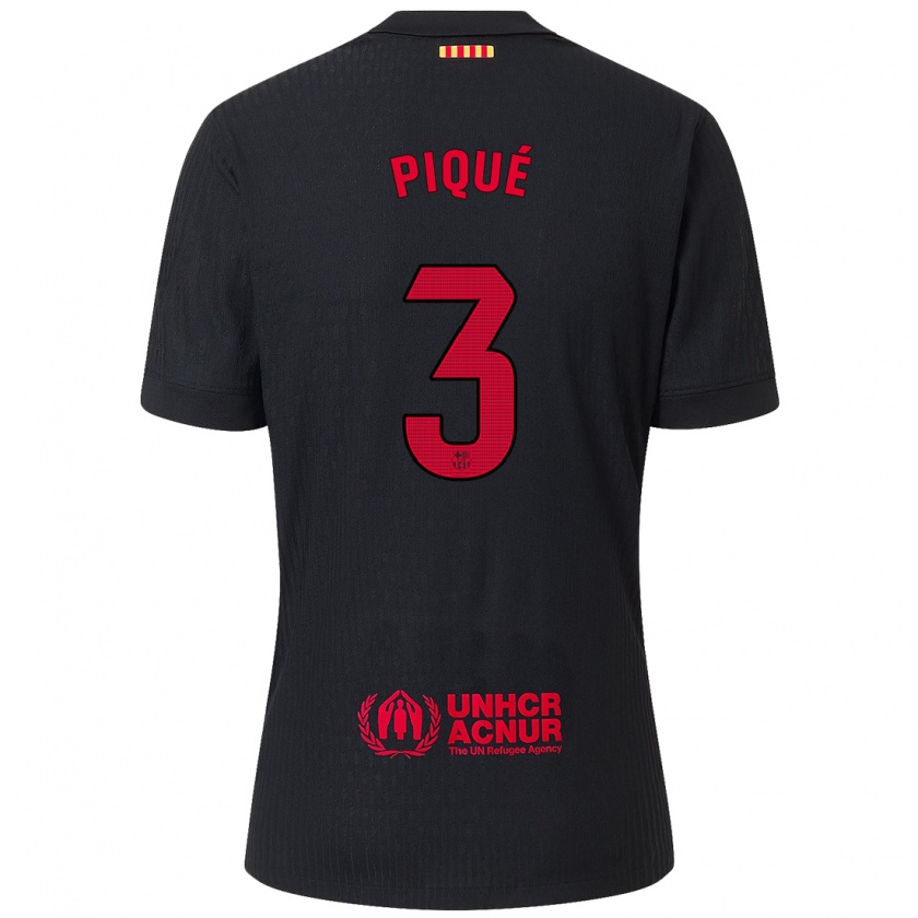 Kandiny Herren Gerard Pique #3 Schwarz Rot Auswärtstrikot Trikot 2024/25 T-Shirt