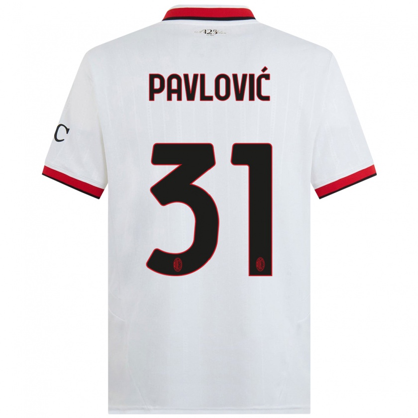 Kandiny Herren Strahinja Pavlović #31 Weiß Schwarz Rot Auswärtstrikot Trikot 2024/25 T-Shirt