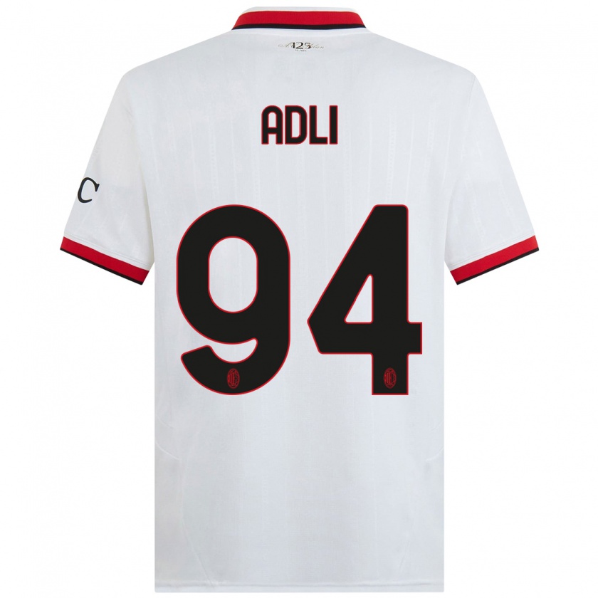 Kandiny Herren Yacine Adli #94 Weiß Schwarz Rot Auswärtstrikot Trikot 2024/25 T-Shirt