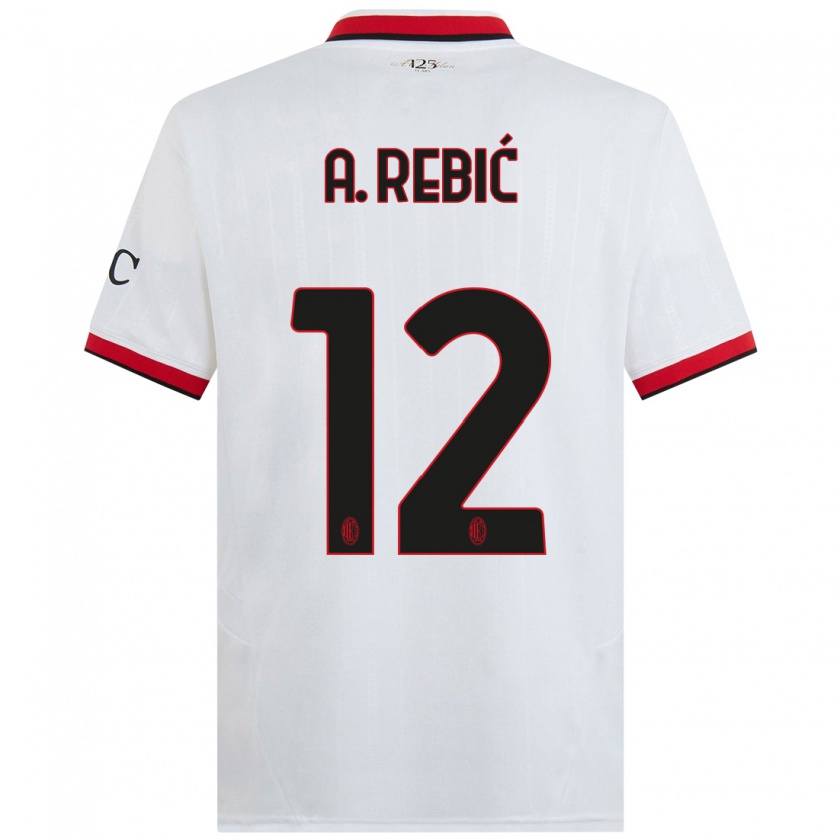 Kandiny Herren Ante Rebic #12 Weiß Schwarz Rot Auswärtstrikot Trikot 2024/25 T-Shirt