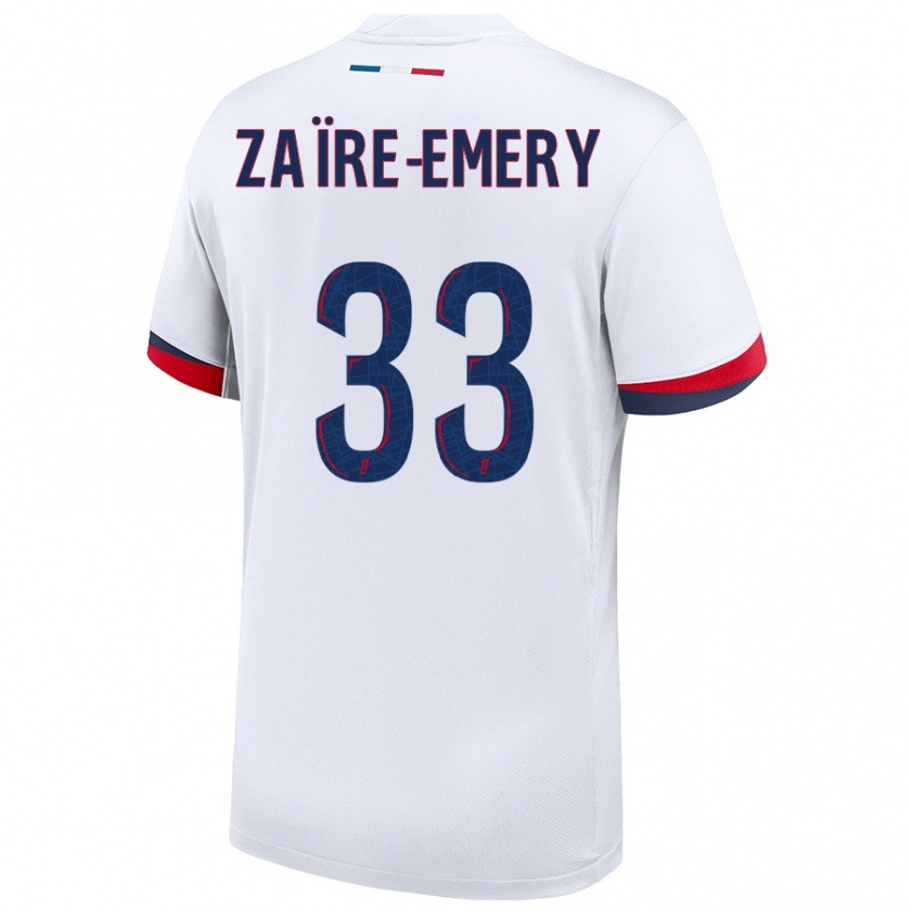 Kandiny Herren Warren Zaïre-Emery #33 Weiß Blau Rot Auswärtstrikot Trikot 2024/25 T-Shirt