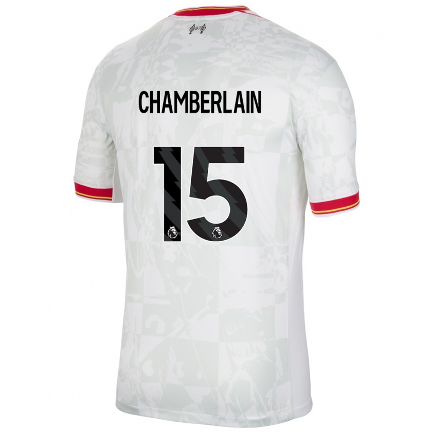 Kandiny Herren Alex Oxlade Chamberlain #15 Weiß Rot Schwarz Ausweichtrikot Trikot 2024/25 T-Shirt