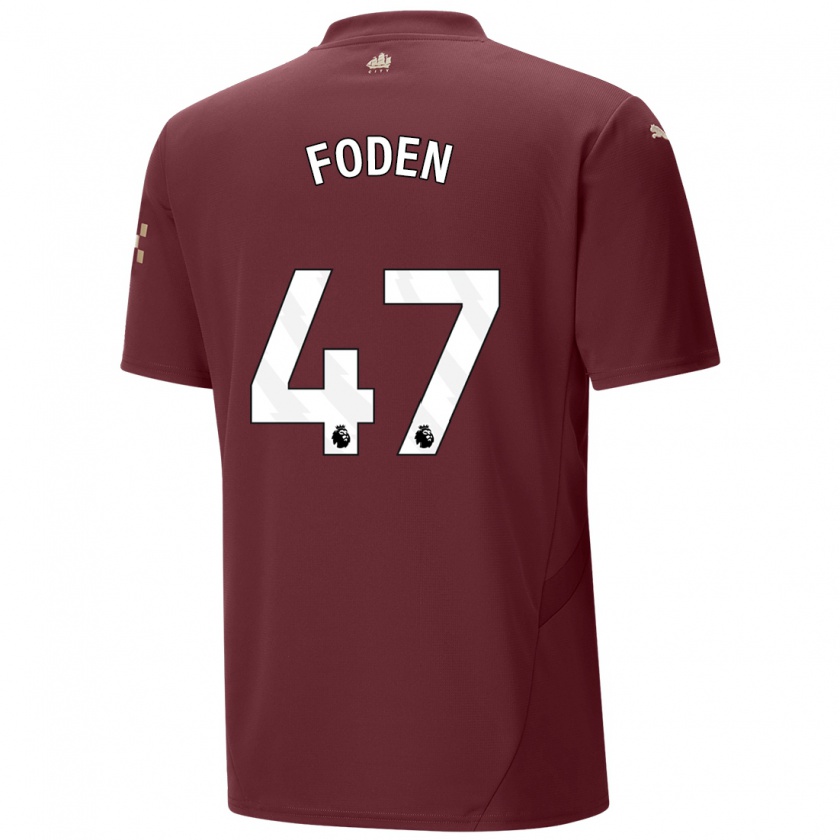 Kandiny Herren Phil Foden #47 Kastanienbraun Ausweichtrikot Trikot 2024/25 T-Shirt