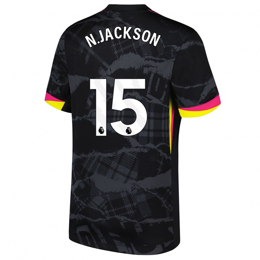 Kandiny Herren Nicolas Jackson #15 Schwarz Rosa Ausweichtrikot Trikot 2024/25 T-Shirt