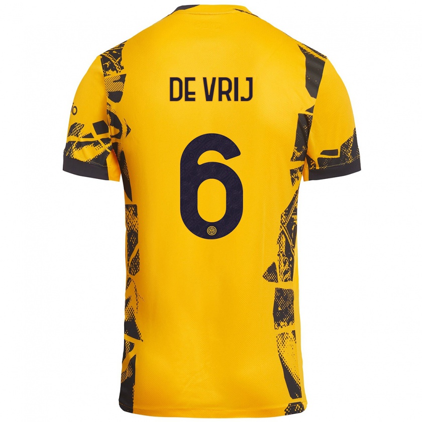 Kandiny Herren Stefan De Vrij #6 Gold Schwarz Ausweichtrikot Trikot 2024/25 T-Shirt