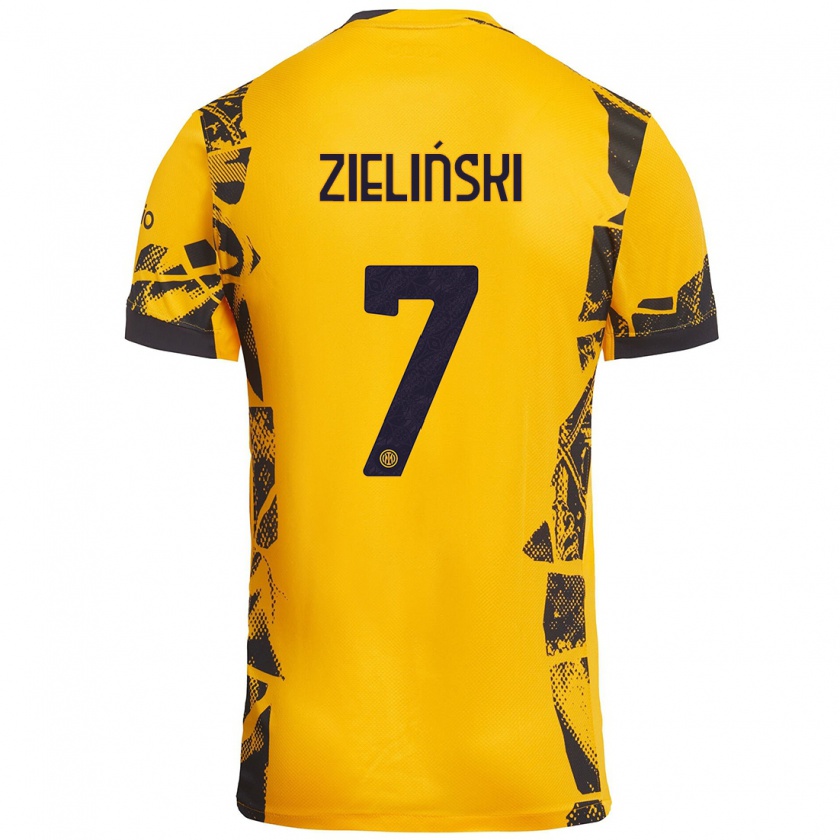 Kandiny Herren Piotr Zieliński #7 Gold Schwarz Ausweichtrikot Trikot 2024/25 T-Shirt