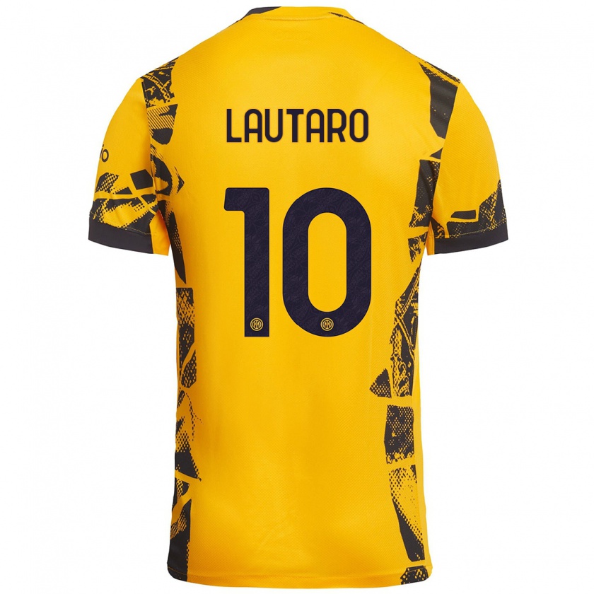 Kandiny Herren Lautaro Martínez #10 Gold Schwarz Ausweichtrikot Trikot 2024/25 T-Shirt