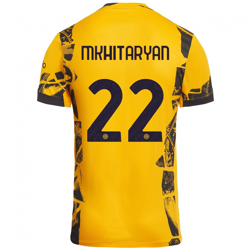 Kandiny Herren Henrikh Mkhitaryan #22 Gold Schwarz Ausweichtrikot Trikot 2024/25 T-Shirt