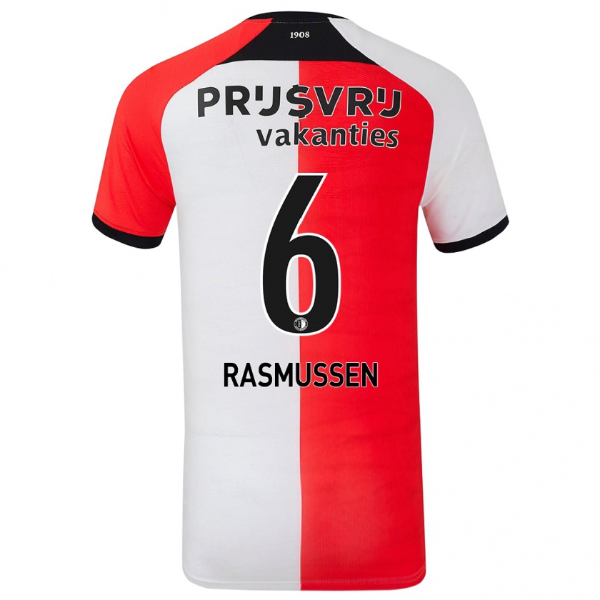 Kandiny Kinder Jacob Rasmussen #6 Rot Weiß Heimtrikot Trikot 2024/25 T-Shirt