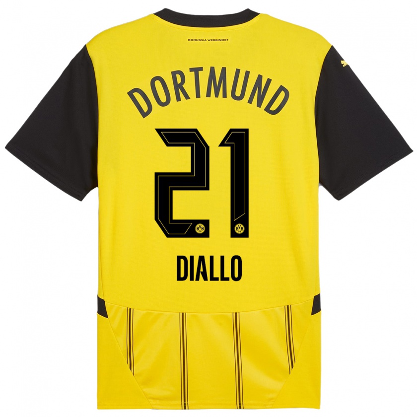 Kandiny Kinder Ousmane Diallo #21 Gelb Schwarz Heimtrikot Trikot 2024/25 T-Shirt