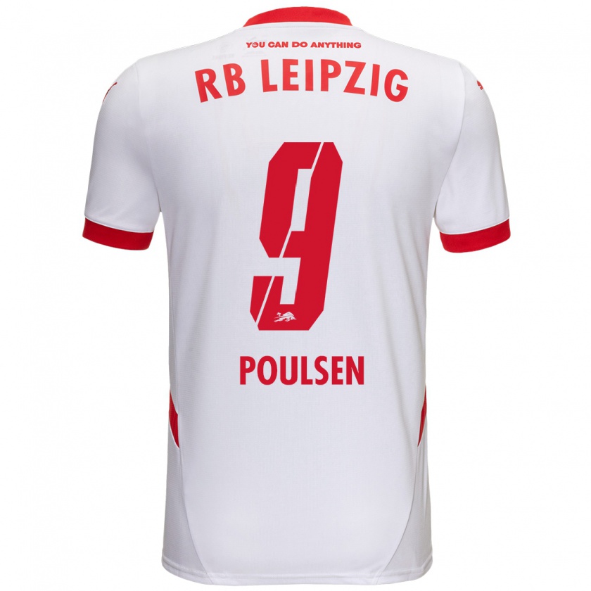 Kandiny Kinder Yussuf Poulsen #9 Weiß Rot Heimtrikot Trikot 2024/25 T-Shirt