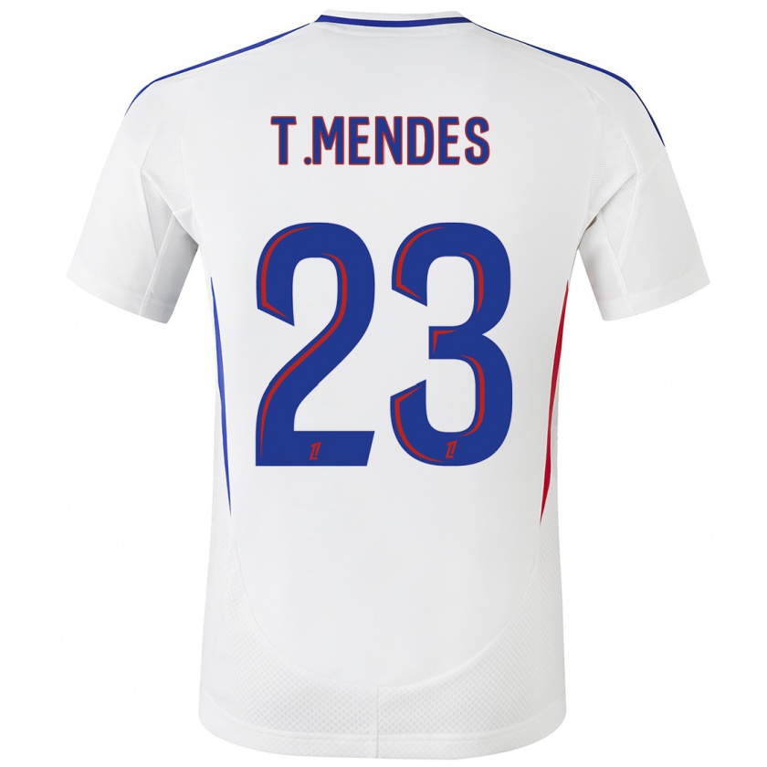 Kandiny Kinder Thiago Mendes #23 Weiß Blau Heimtrikot Trikot 2024/25 T-Shirt